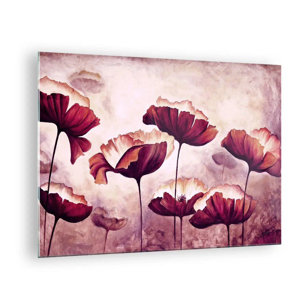 Glass picture - Red and white poppies against a bright sky - 70x50cm - Red and White Flake - Modern wall decoration for the living room and bedroom ARTTOR