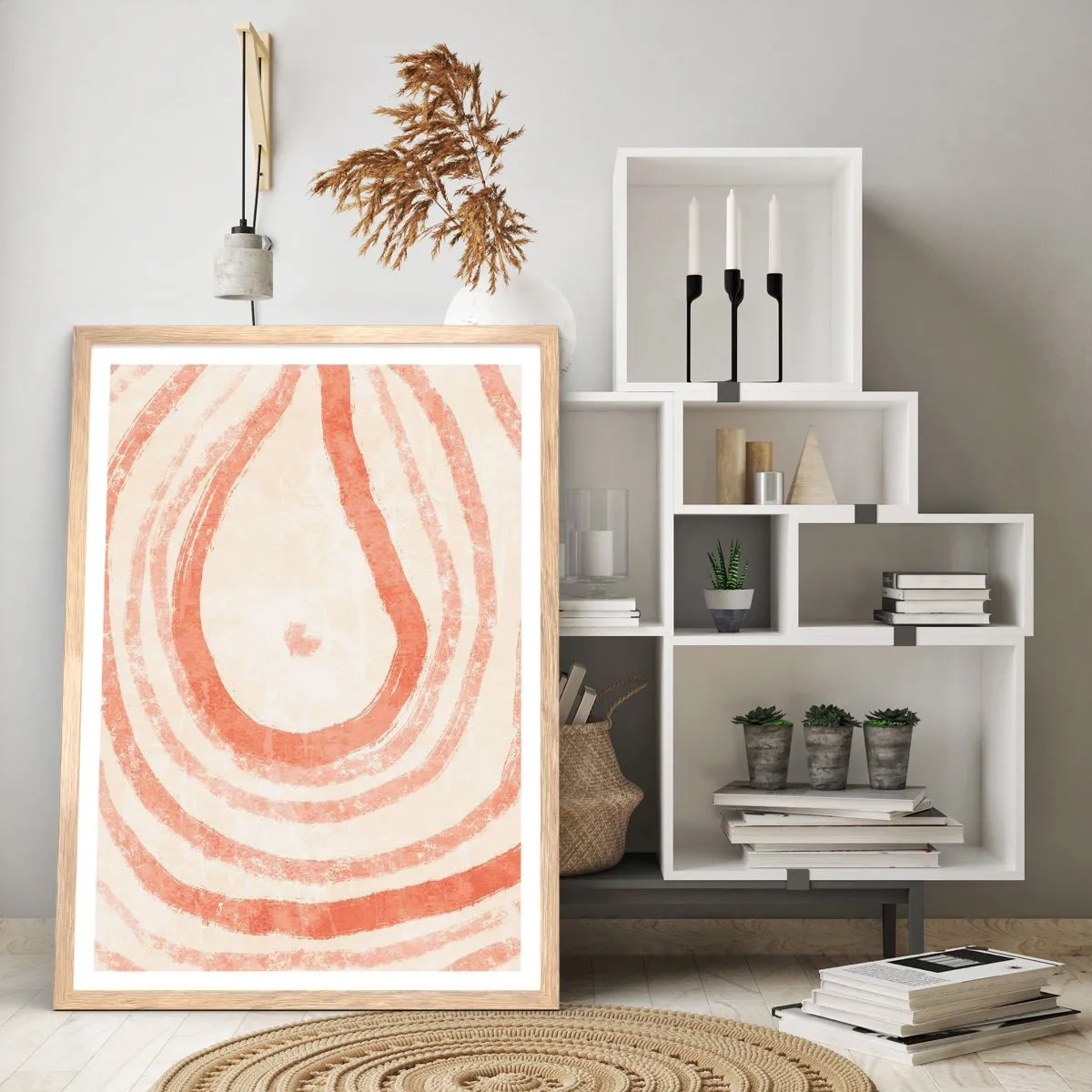 Poster in light oak frame - Coral Circles - Composition - 30x40 cm