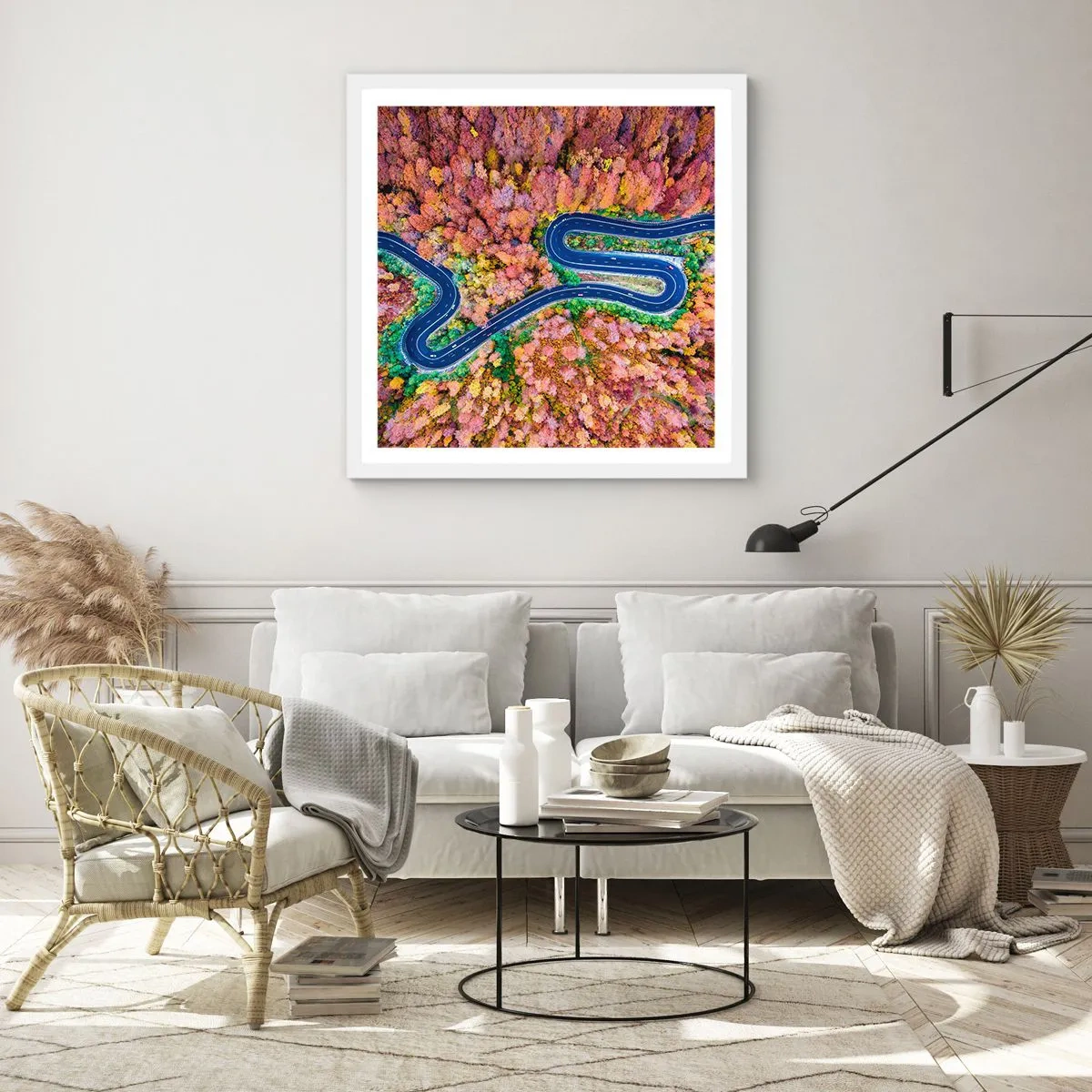 Poster in white frmae - Winding Path through a Forest - 40x40 cm