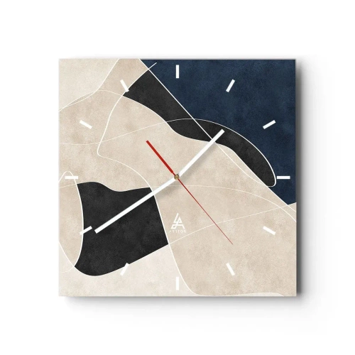 Wall clock - Clock on glass - Abstract Composition - Contrast of Colours - 40x40 cm