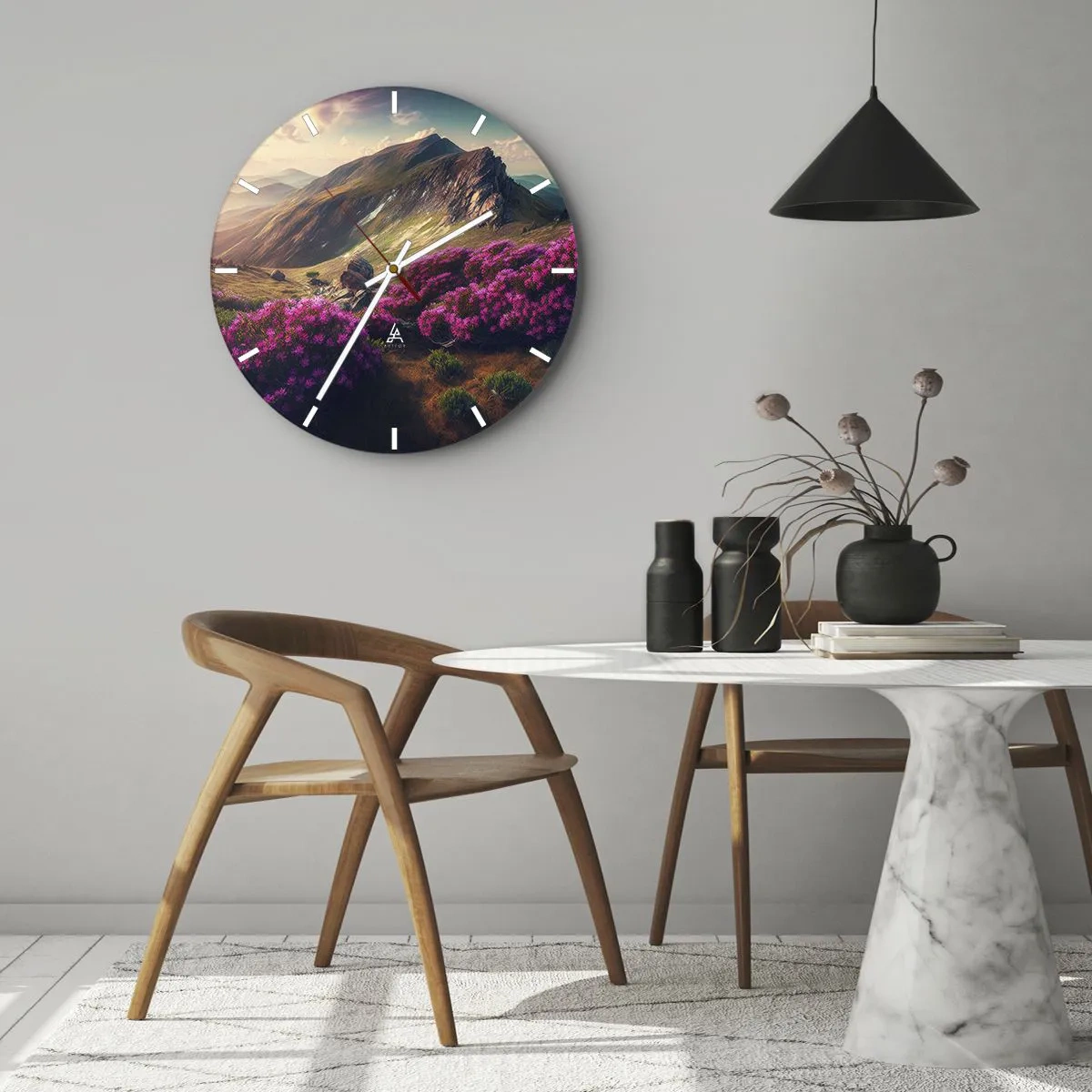 Wall clock - Clock on glass - Summer in the Mountains - 40x40 cm