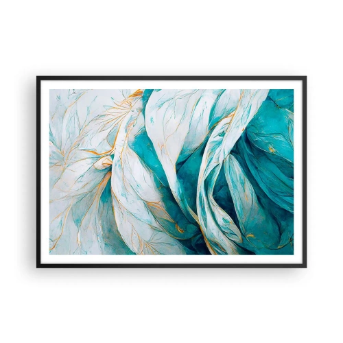 Poster in black frame - Blue Abstract with a Golden Motif - 100x70 cm