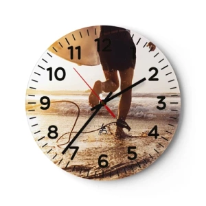 Wall clock - Clock on glass - Encounter with a Wave - 30x30 cm