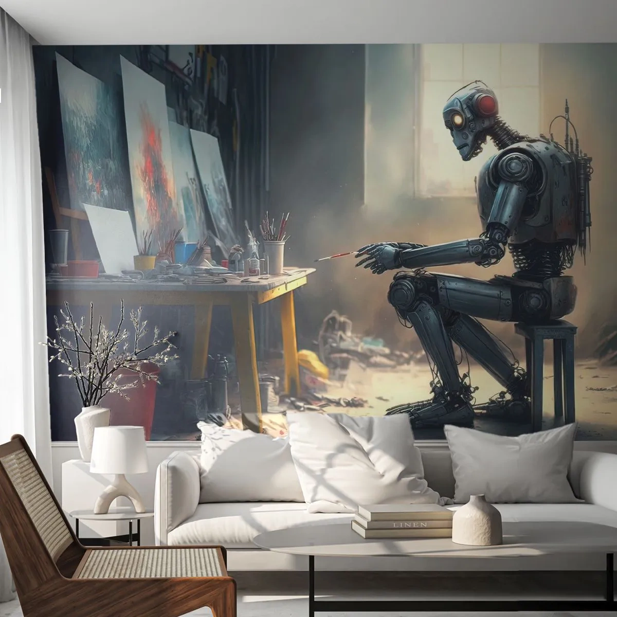 Photo Wallpaper Premium Sand - Act of Creation - Piece, Painting, Robot - 100x70 cm