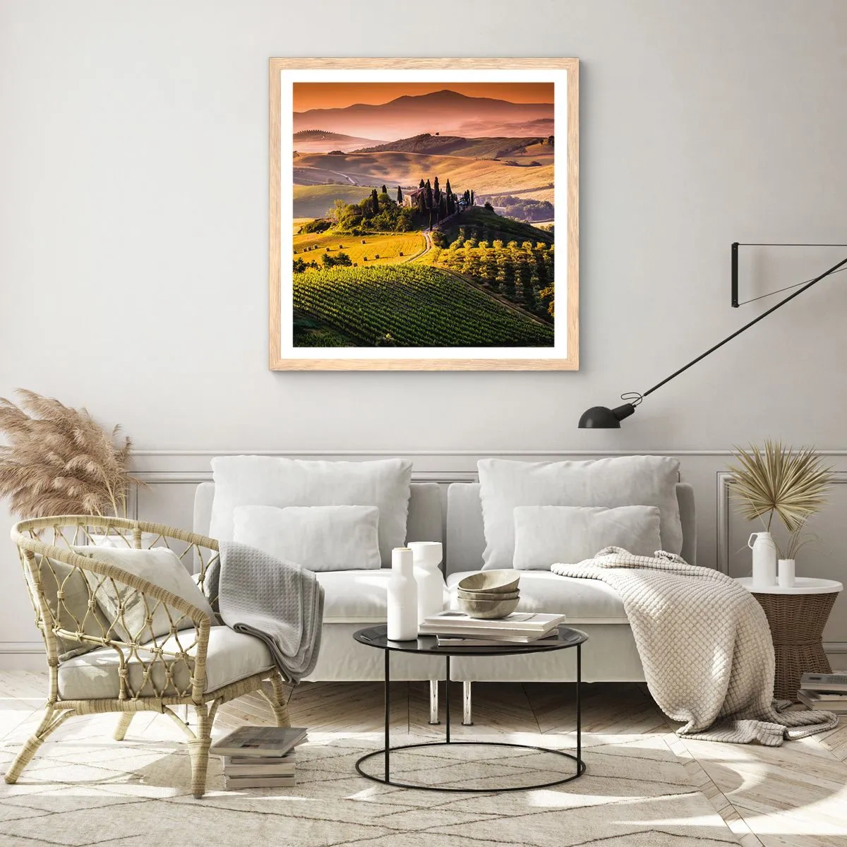 Poster in light oak frame - Arcadia - Tuscan Landscape - 50x50 cm