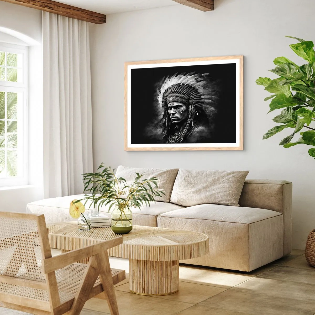 Poster in light oak frame - Chief and Warrior - 50x40 cm