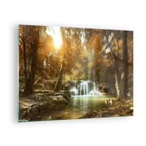 Glass picture - A waterfall in a park surrounded by trees in autumn colors - 70x50cm - Park Cascade - Modern wall decoration for the living room and bedroom ARTTOR