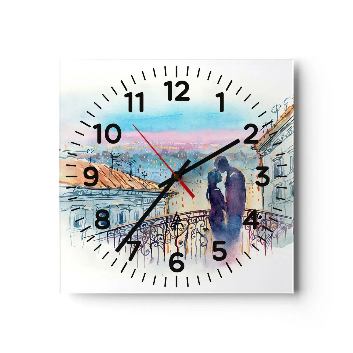 Wall clock - Clock on glass - Parisian Lovers - 30x30 cm