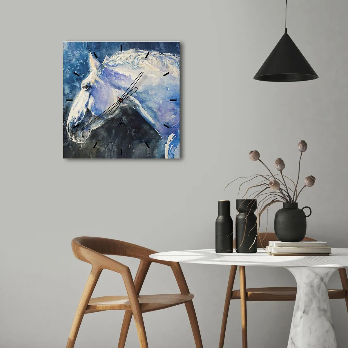 Wall clock - Clock on glass - Portrait in Blue Light - 30x30 cm