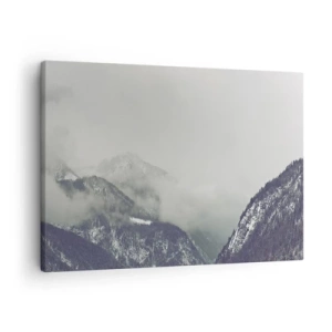 Canvas picture - A mountain valley shrouded in mist in shades of gray - 70x50cm - Foggy valley - Modern wall decoration for the living room and bedroom ARTTOR