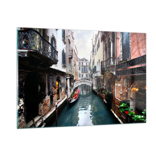 Glass picture - Venetian View with a Gondola and a Bridge - 120x80 cm