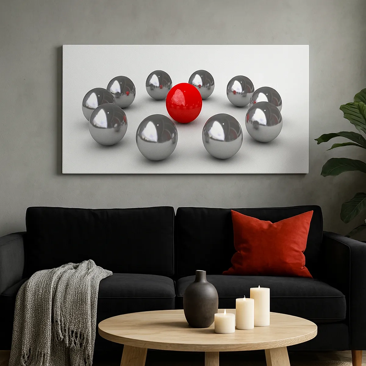 Canvas picture - Circle in Silver and Red - 30x30 cm