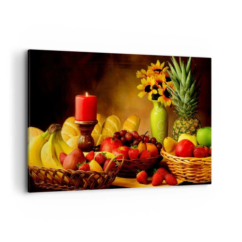 Canvas picture - Still Nature with Bread and Fruit - 120x80 cm