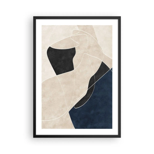 Poster in black frame - Geometric abstraction in shades of beige, black and navy blue - 50x70cm - Abstract Composition - Contrast of Colours - Modern wall decoration for the living room and bedroom ARTTOR