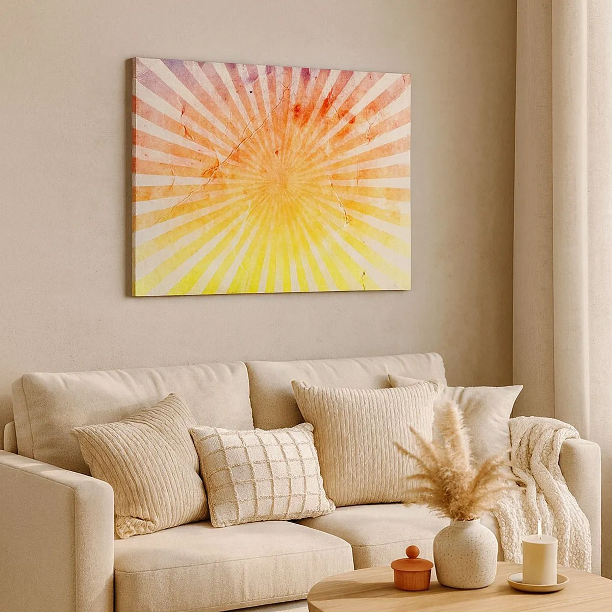 Canvas picture - Rays of sunshine in shades of orange and yellow - 70x50cm - Sunrises and Sunsets - Modern wall decoration for the living room and bedroom ARTTOR
