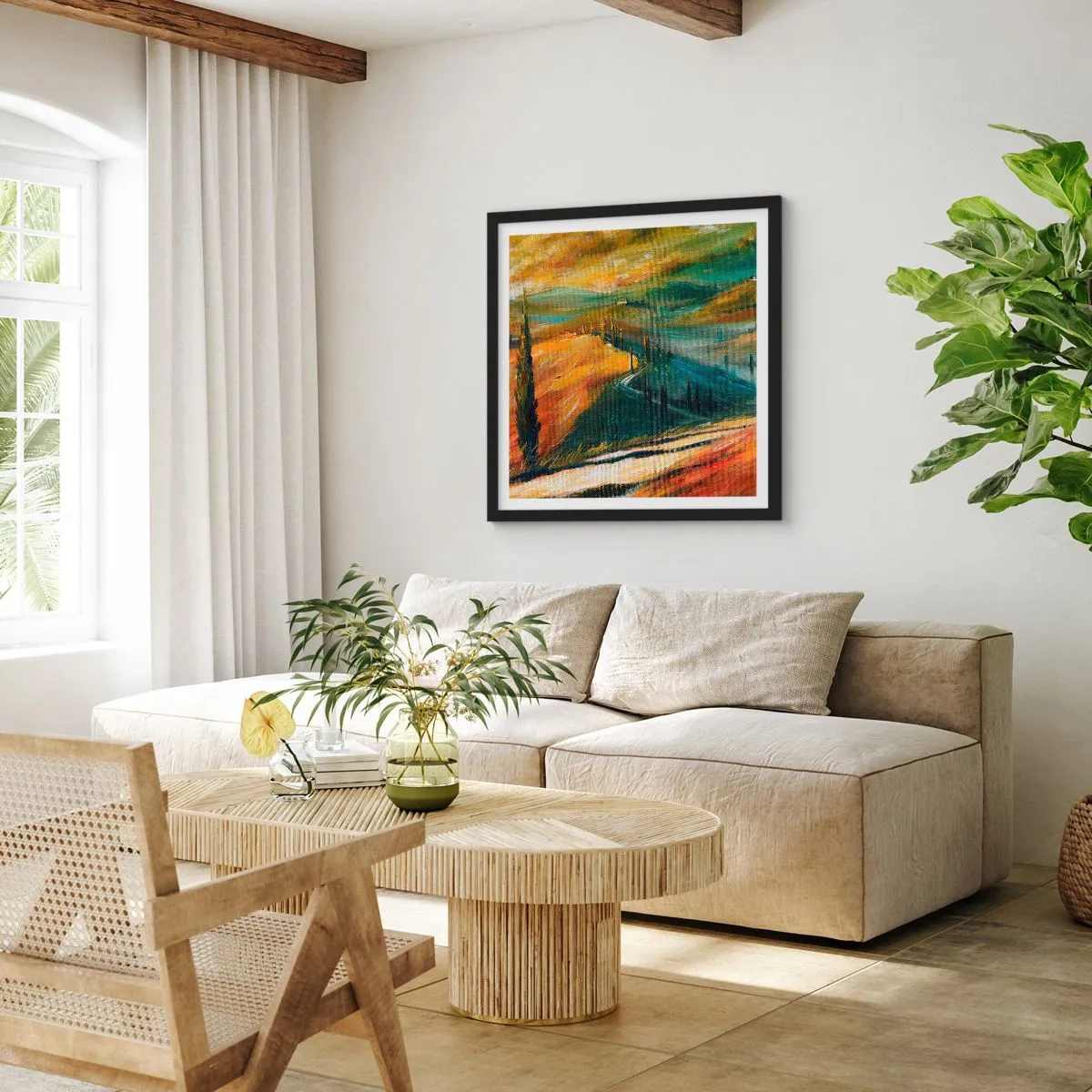 Poster in black frame - Tuscan Landscape - 40x40 cm