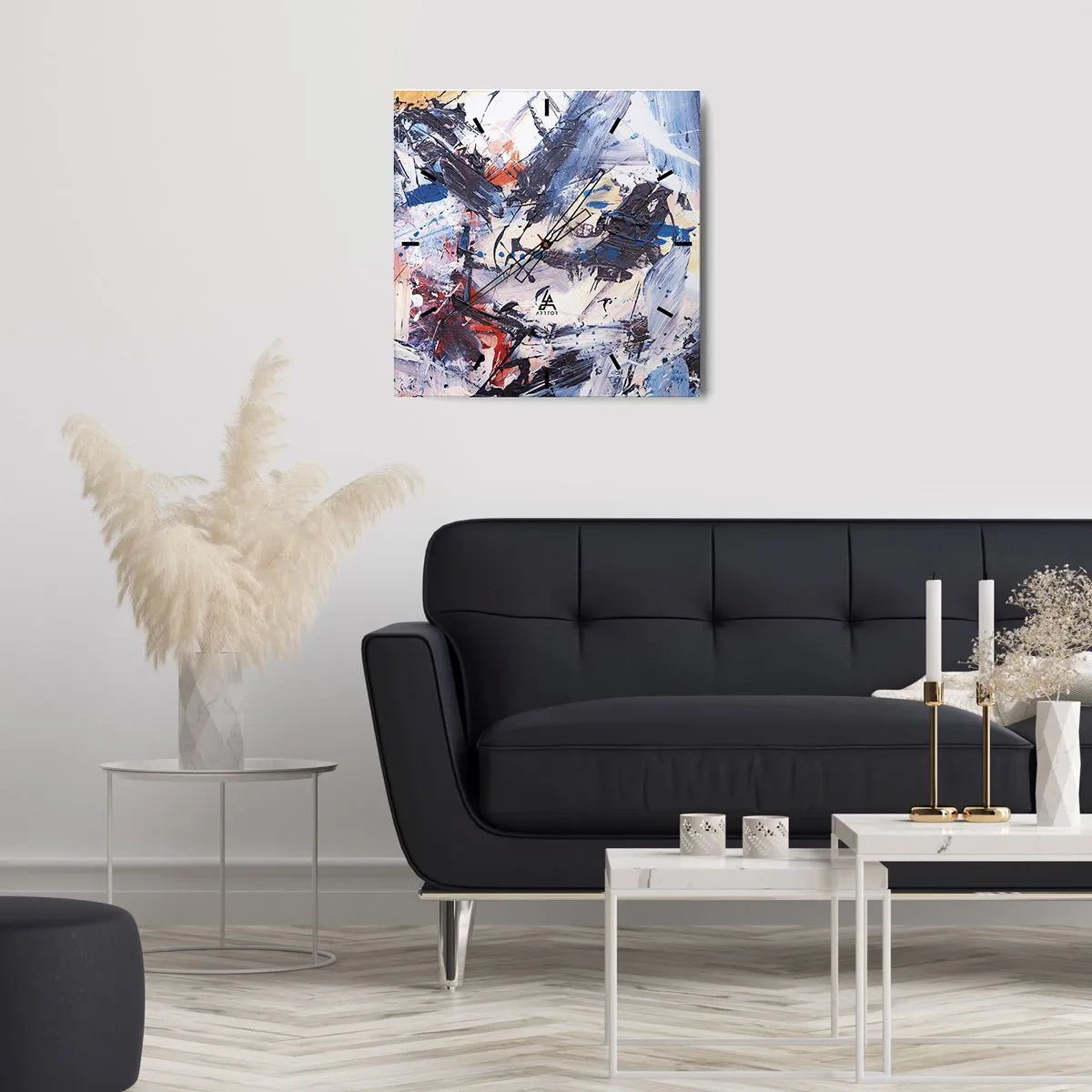 Wall clock - Clock on glass - Crazy Dance of Abstraction - 30x30 cm