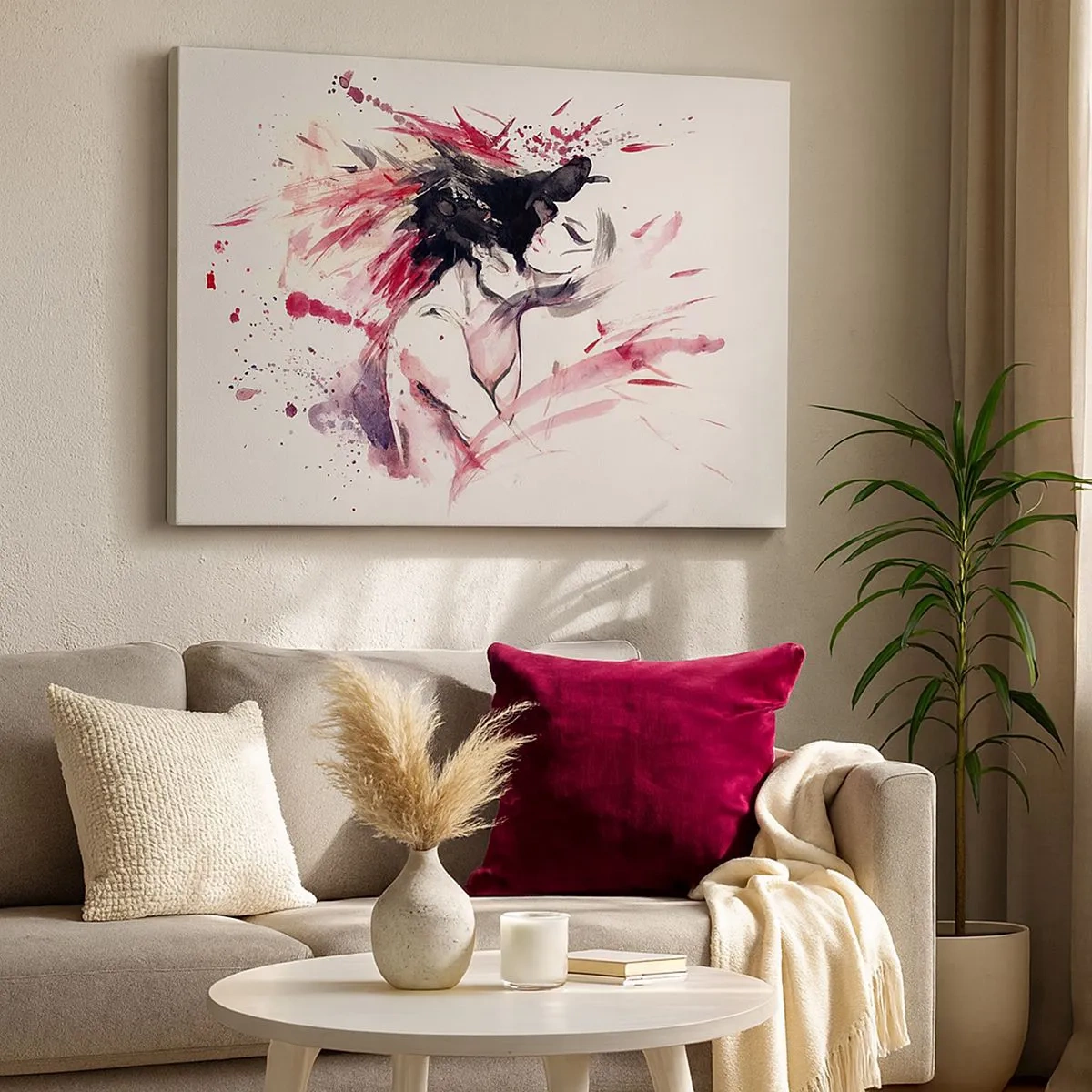 Canvas picture - Abstract portrait of a woman with dynamic red accents - 70x50cm - Love Fulfilment - Modern wall decoration for the living room and bedroom ARTTOR