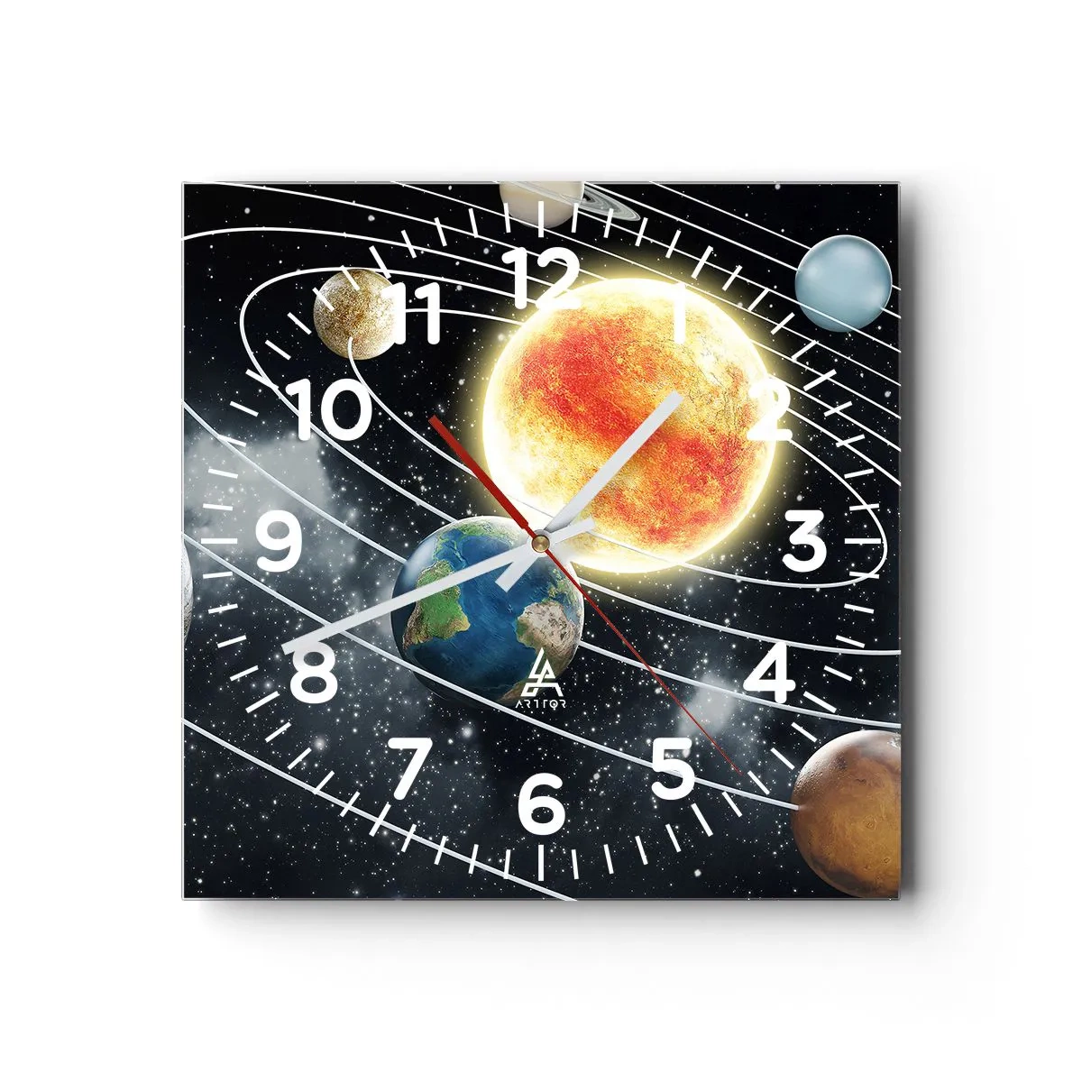 Wall clock - Clock on glass - Space Dance - 40x40 cm