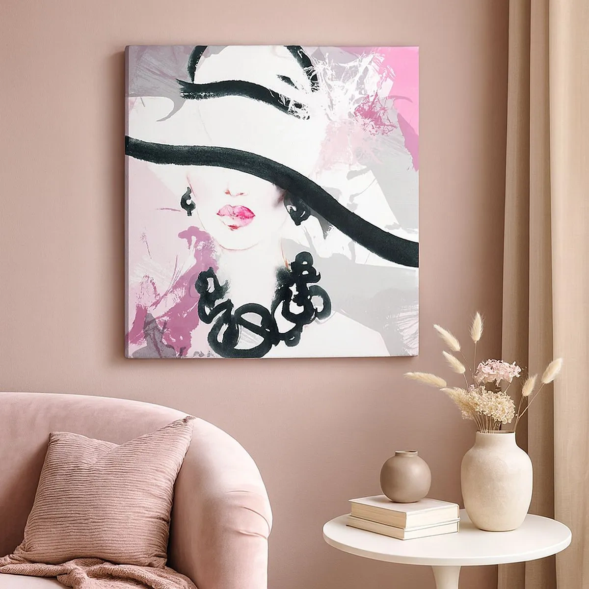 Canvas picture - Portrait of a Lady in Black and Pink - 30x30 cm