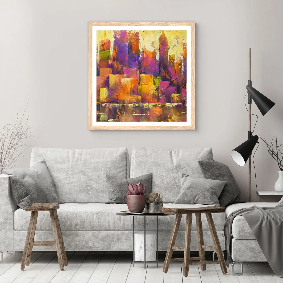 Poster in light oak frame - Metropolitan Composition - 30x30 cm