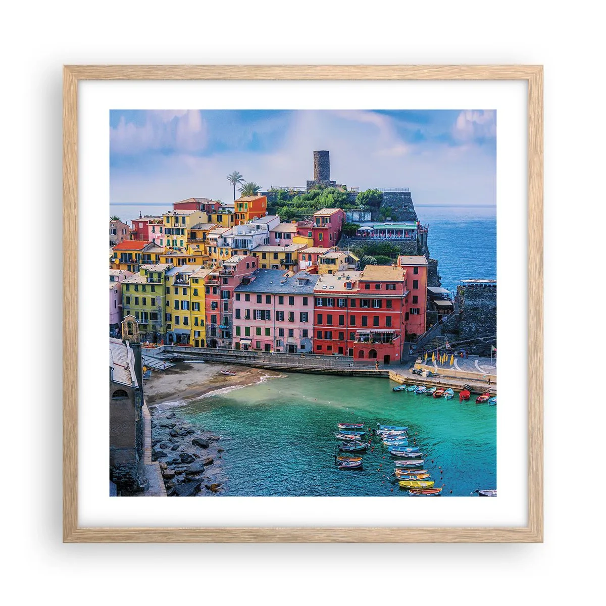 Poster in light oak frame - Magical Mediterranean Town - 50x50 cm