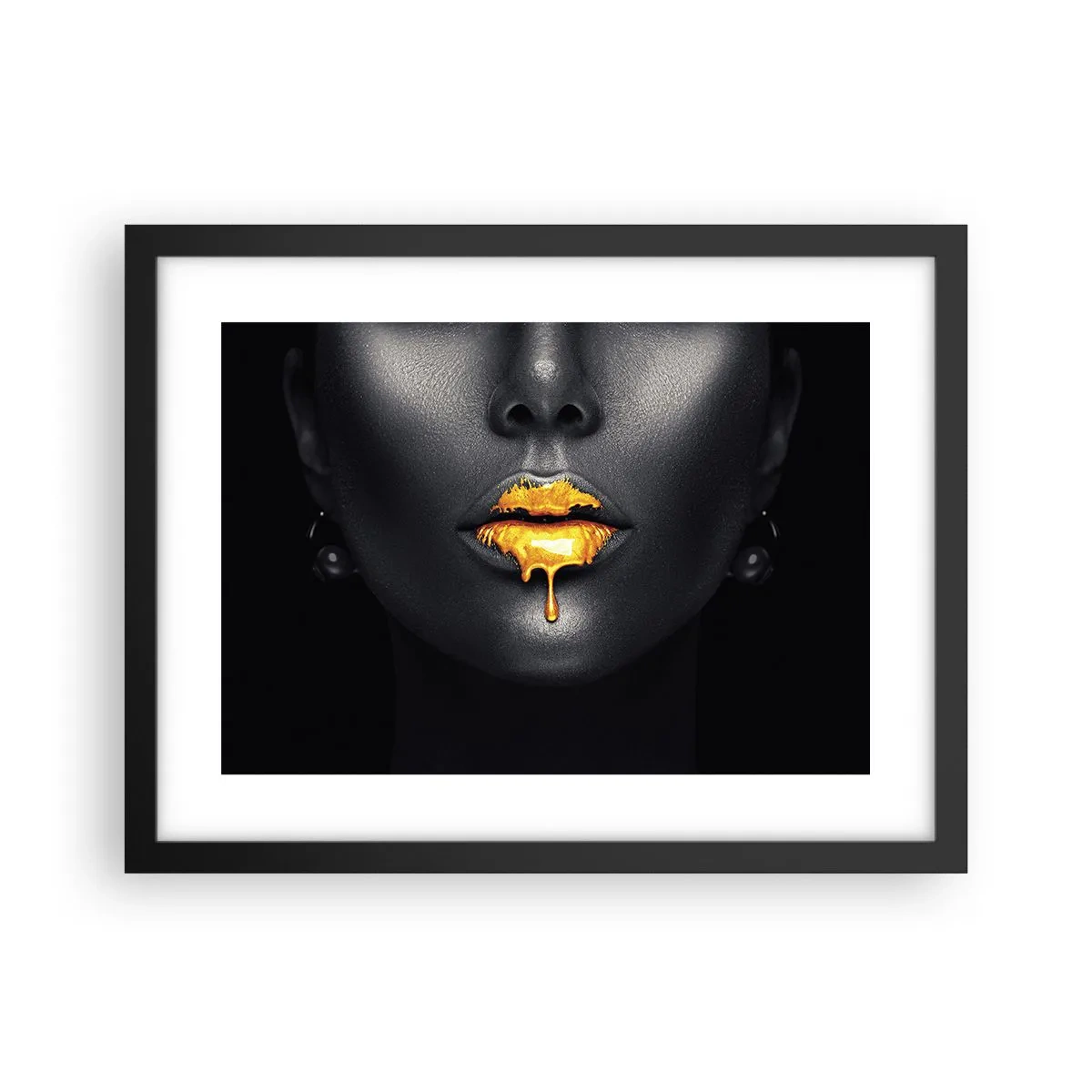Poster in black frame - Golden Lips - 40x30 cm