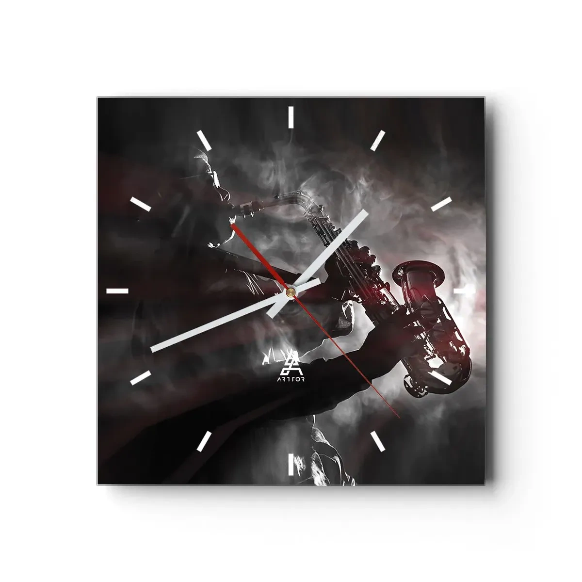 Wall clock - Clock on glass - Lost in the Fog of Jazz - 30x30 cm