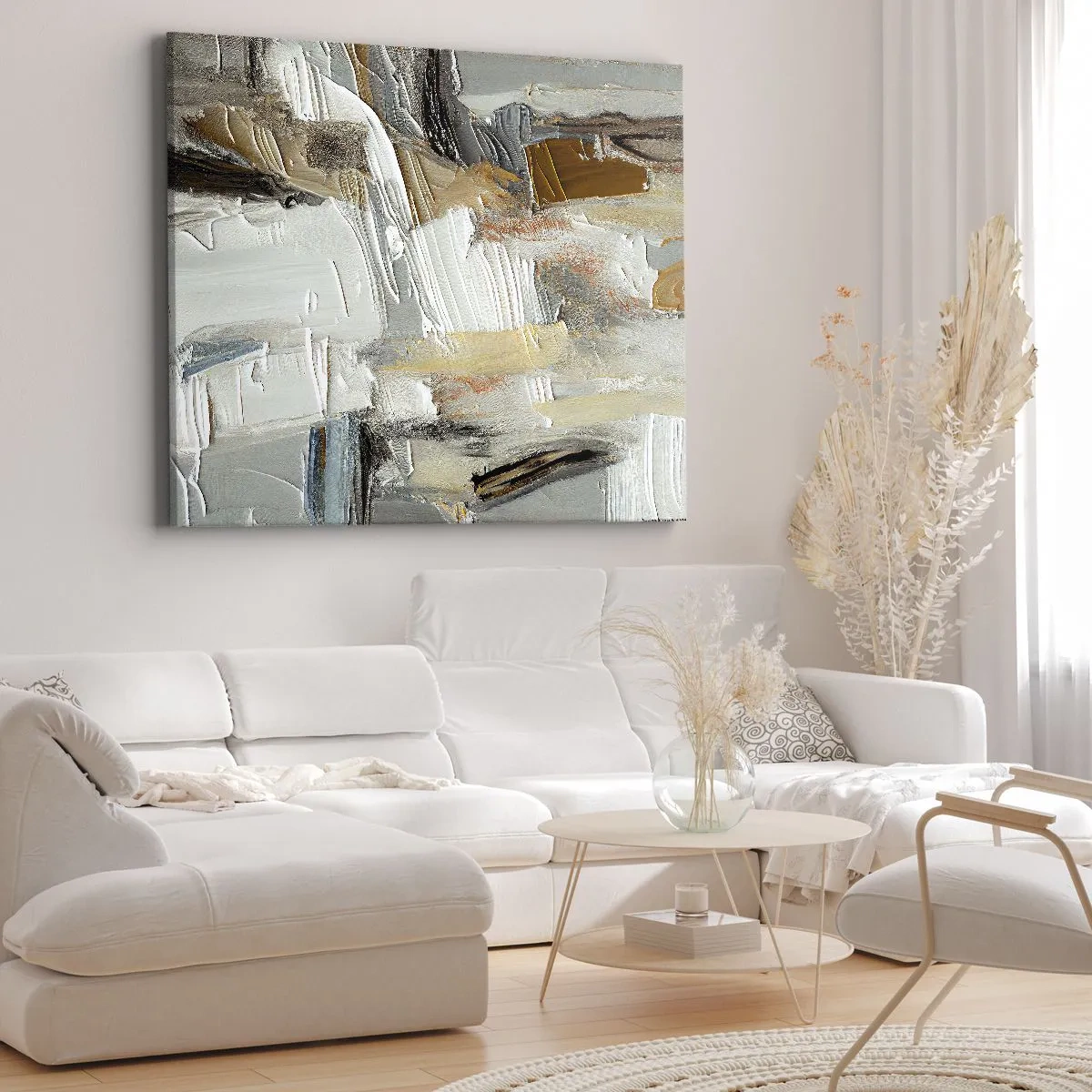 Canvas picture - Textural abstraction in earth tones and white - 70x50cm - Layers of Colour - Modern wall decoration for the living room and bedroom ARTTOR