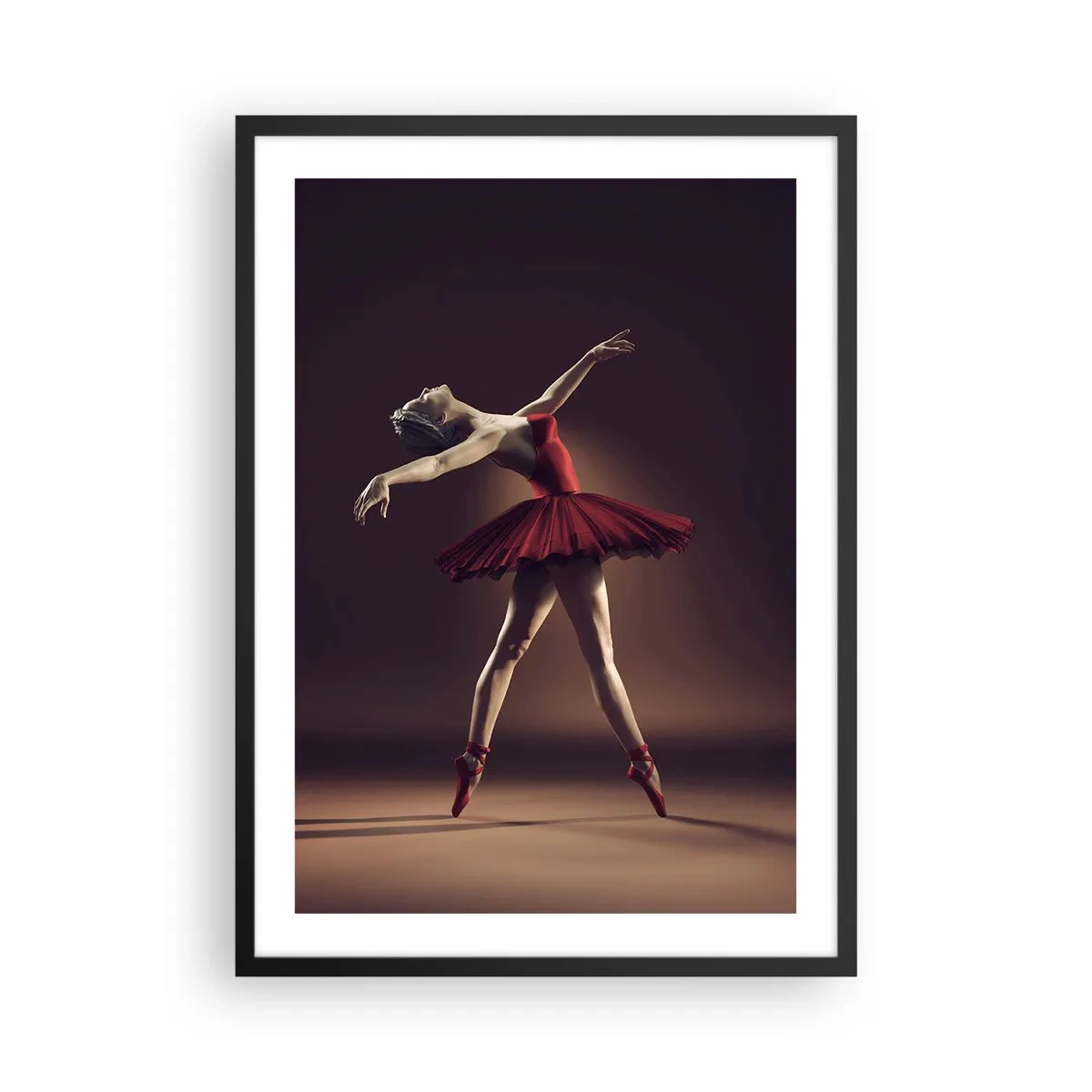Poster in black frame - A ballet dancer in a red dress on stage - 50x70cm - Prima Ballerina - Modern wall decoration for the living room and bedroom ARTTOR