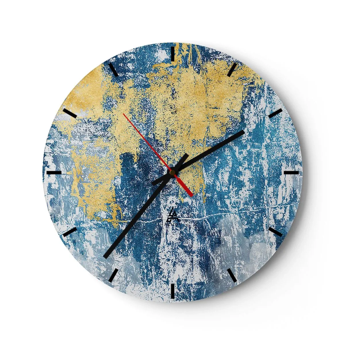 Wall clock - Clock on glass - Texture with blue and gold accents - 30x30cm - Abstract Full of Optimism - Modern wall decoration for the living room, kitchen, and bedroom ARTTOR