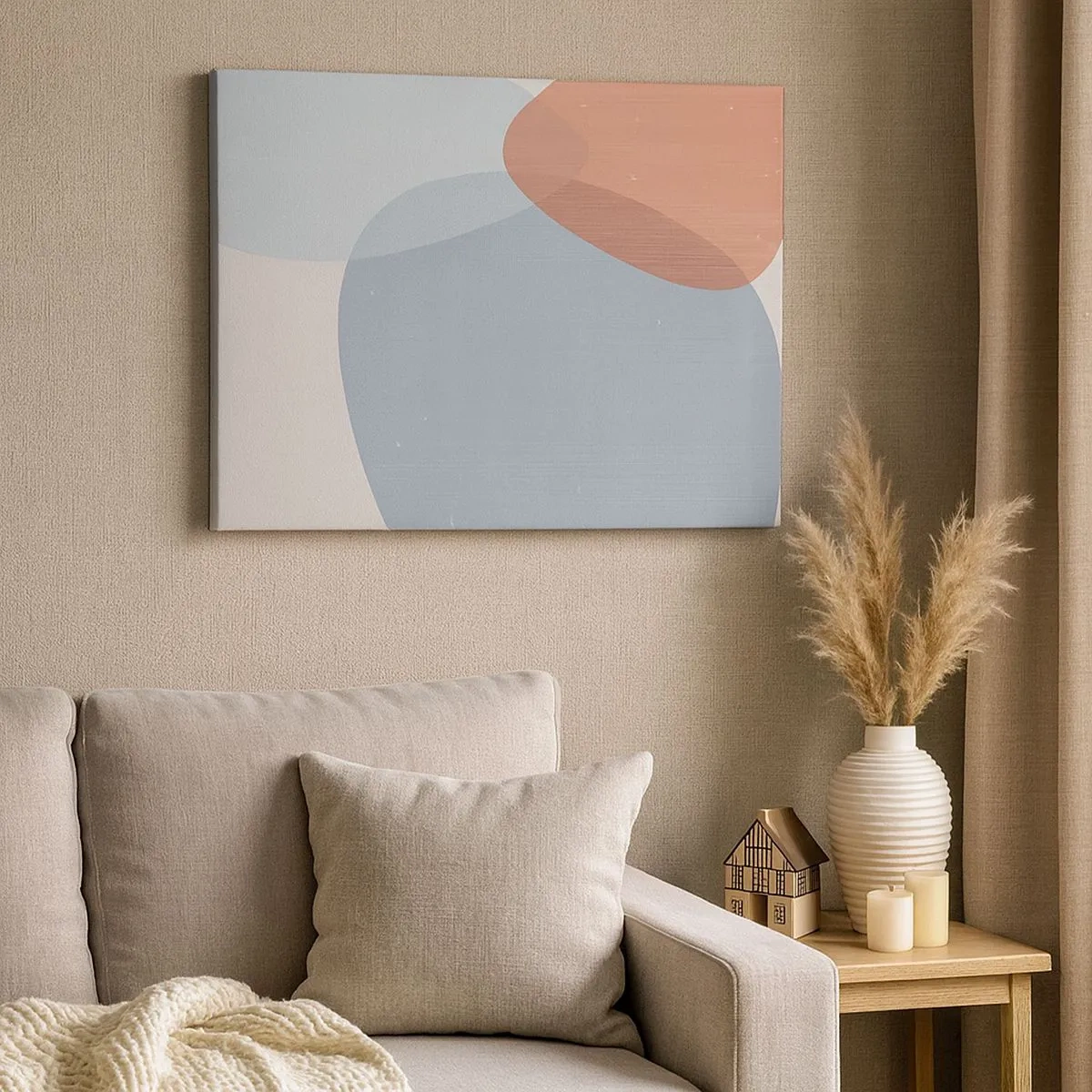 Canvas picture - An abstract composition in pastel shades of blue and pink with organic shapes. - 70x50cm - Pastel Relations - Modern wall decoration for the living room and bedroom ARTTOR