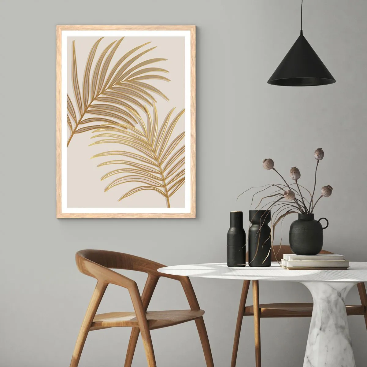 Poster in light oak frame - Golden Palm! - 30x40 cm