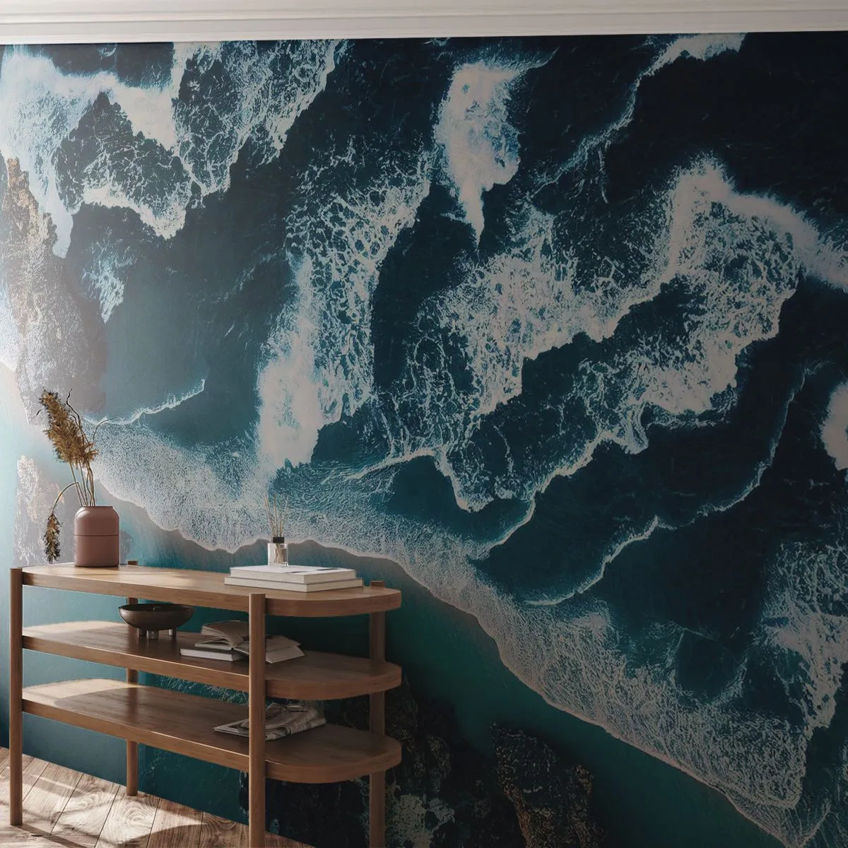 Self-Adhesive Photo Wallpaper Deluxe Sticker - Envelopped by Waves - Cliff, Sea, Nature - 300x210 cm