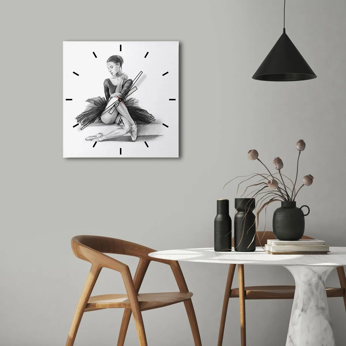 Wall clock - Clock on glass - Enchanted by a Dance - 30x30 cm
