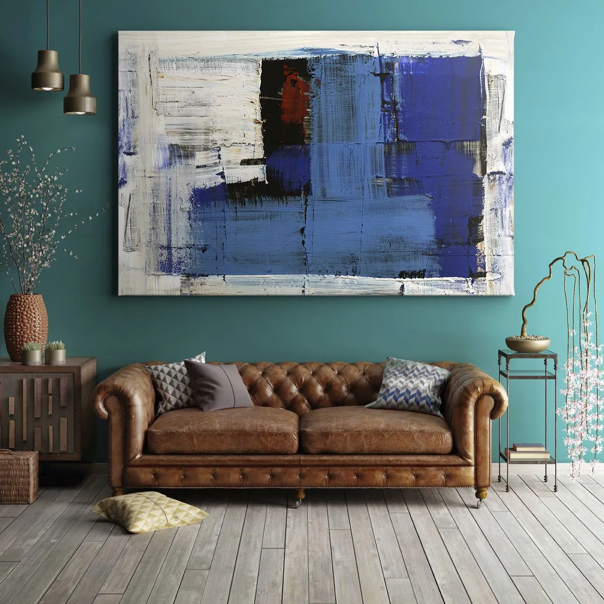 Canvas picture - Abstract composition in shades of blue and white - 70x50cm - The Secret of Blue - Modern wall decoration for the living room and bedroom ARTTOR