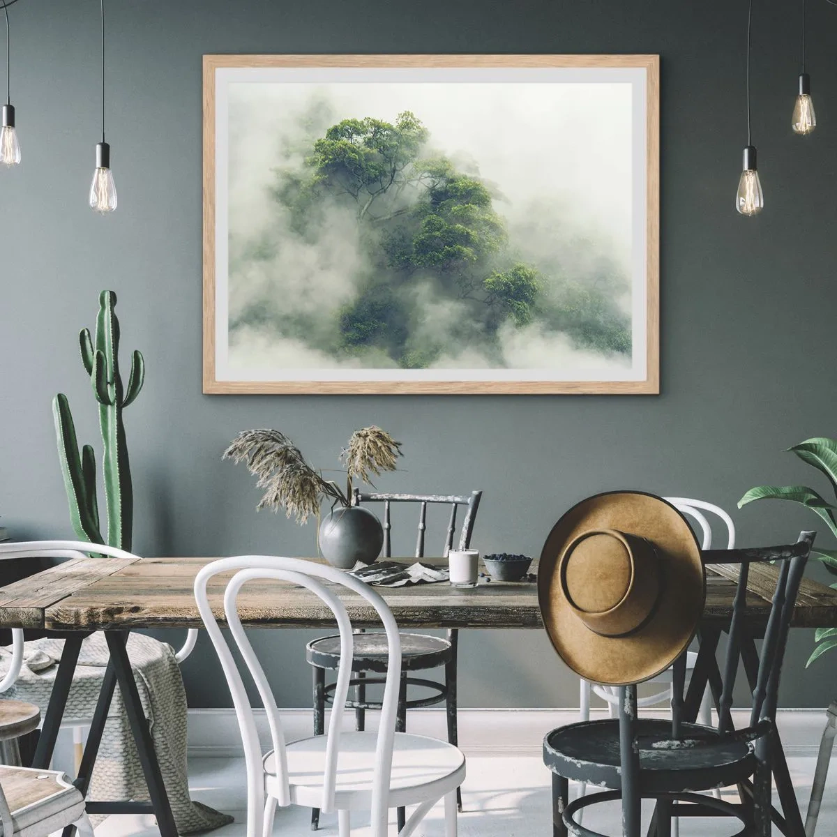 Poster in light oak frame - Wrapped In Fog - 91x61 cm