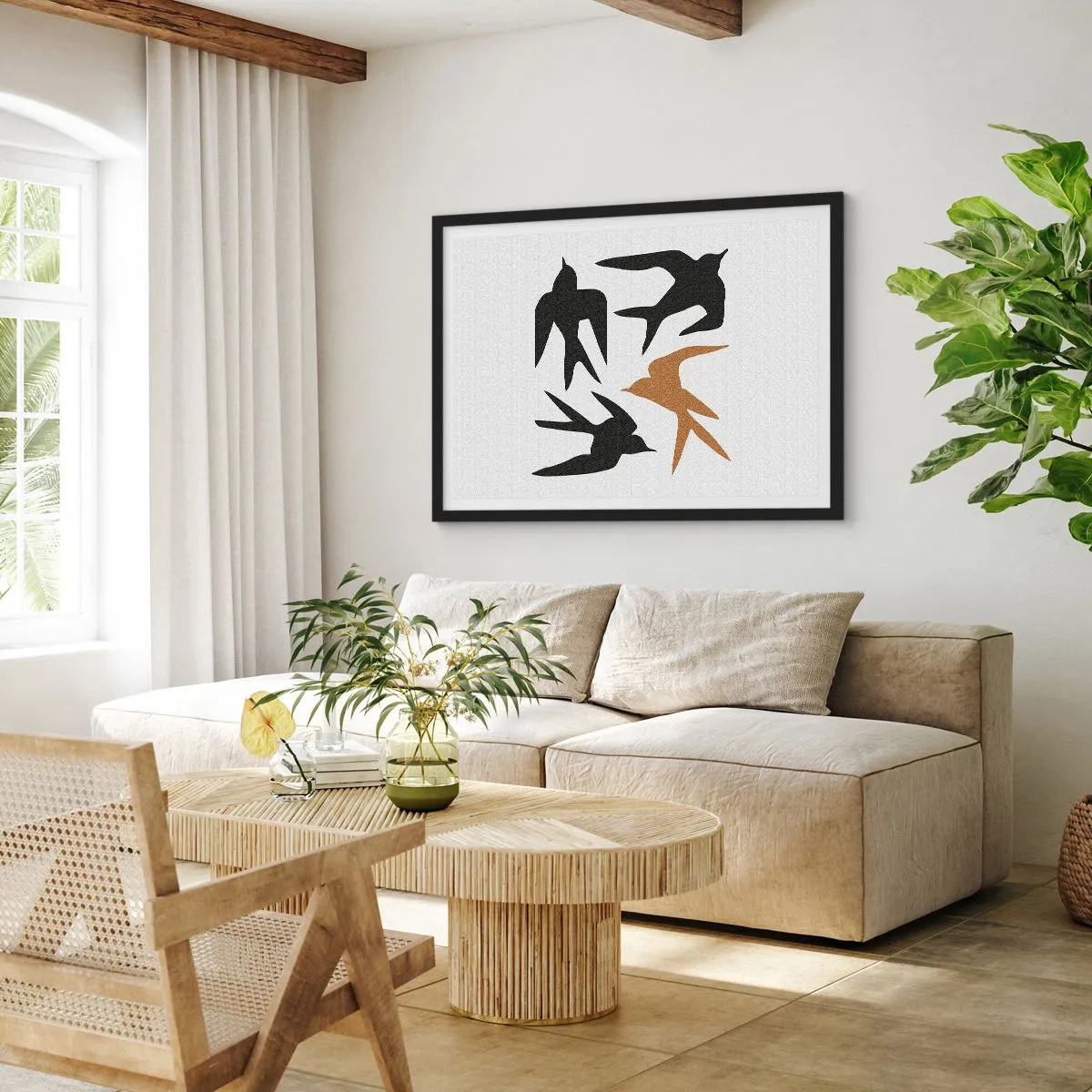 Poster in black frame - Swallows at Play - 100x70 cm