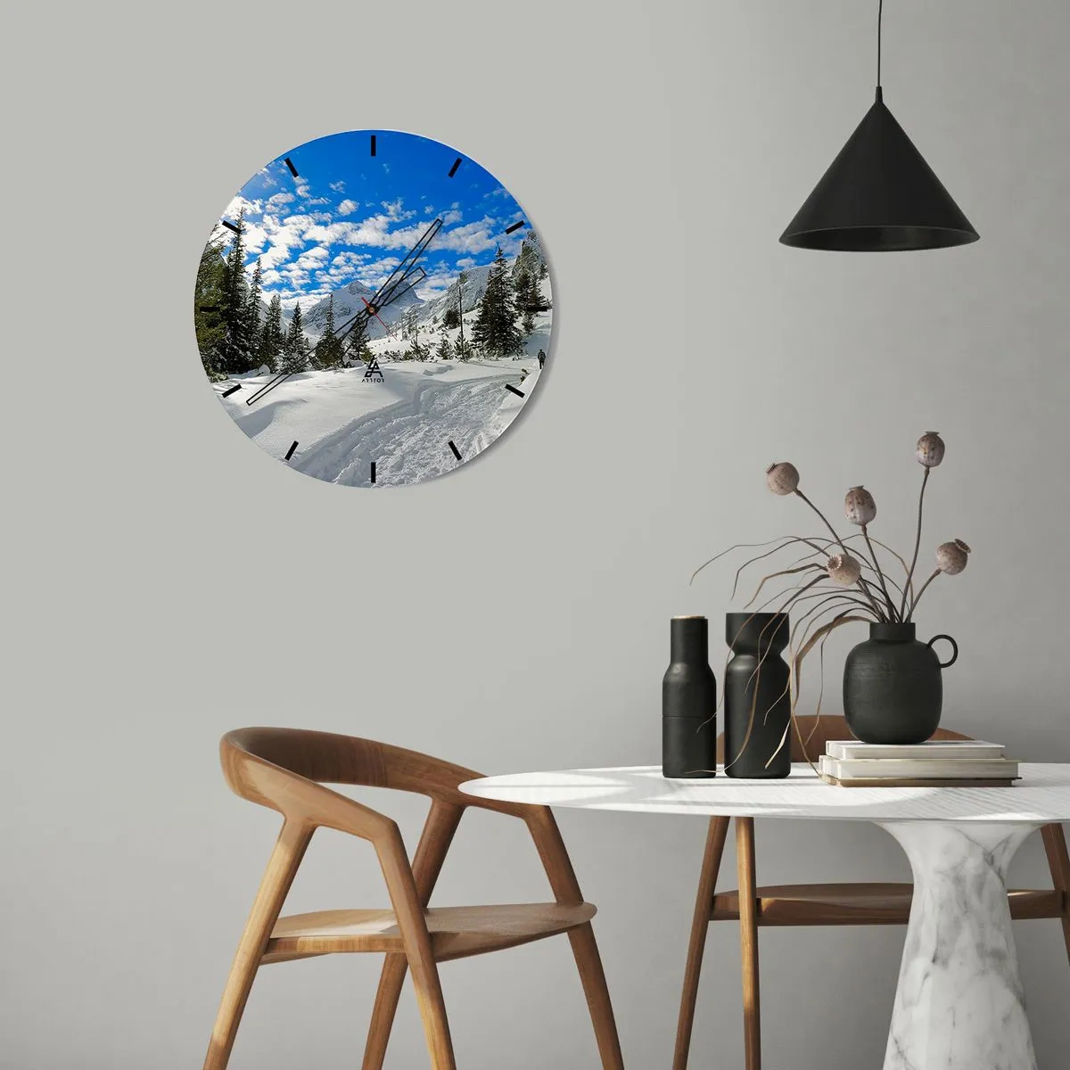 Wall clock - Clock on glass - In Snow and in the Sun - 40x40 cm