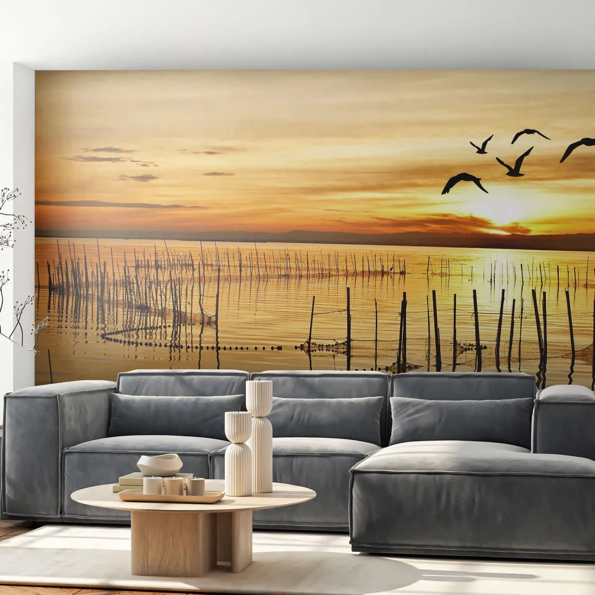 Photo Wallpaper Standard Eco - At a Fishery - Landscape, Lake, Fishing net - 400x280 cm