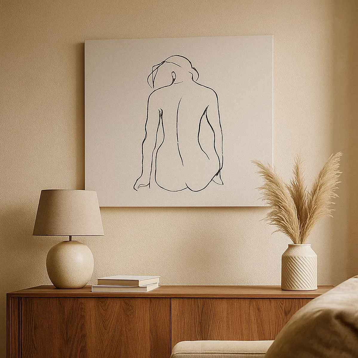 Canvas picture - A subtle sketch of a girl's silhouette from the back - 70x50cm - Woman Nude - Modern wall decoration for the living room and bedroom ARTTOR