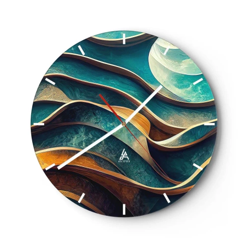 Wall clock - Clock on glass - Meanderings of Blue - 40x40 cm