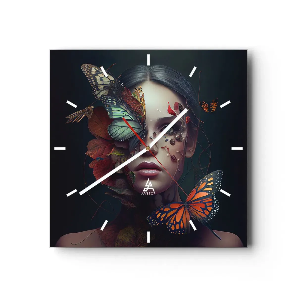 Wall clock - Clock on glass - Wonderful Metamorphosis - 40x40 cm