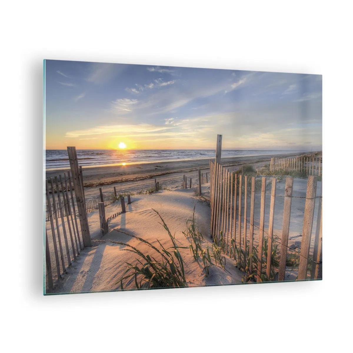 Glass picture - Beach with dunes at sunset - 70x50cm - Light and Shade of the Wind - Modern wall decoration for the living room and bedroom ARTTOR
