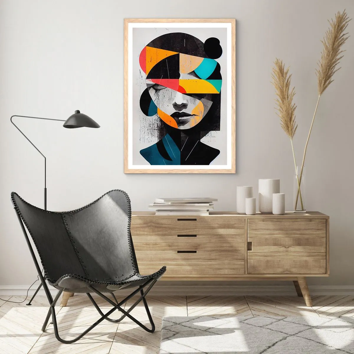 Poster in light oak frame - Multicolour Portrait of the Interior - 50x70 cm