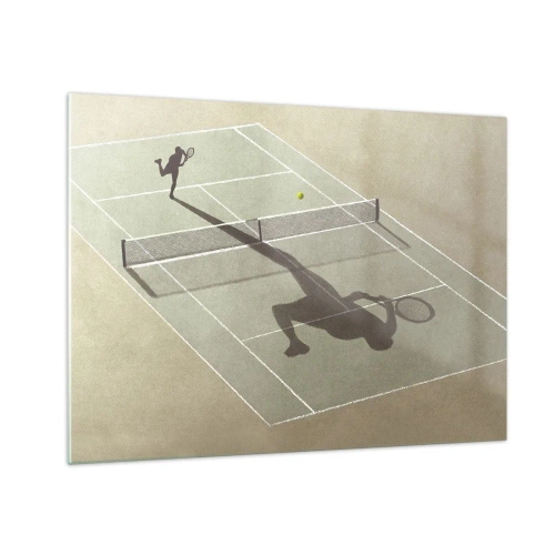 Glass picture - The figure of a tennis player and his shadow on the court during a serve - 70x50cm - Overcoming Yourself - Modern wall decoration for the living room and bedroom ARTTOR