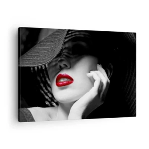 Canvas picture - Black and white portrait of a woman with red lips - 70x50cm - Study in Scarlet - Modern wall decoration for the living room and bedroom ARTTOR