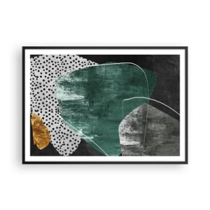 Poster in black frame - Colourful Abstract with a Golden Petal - 100x70 cm