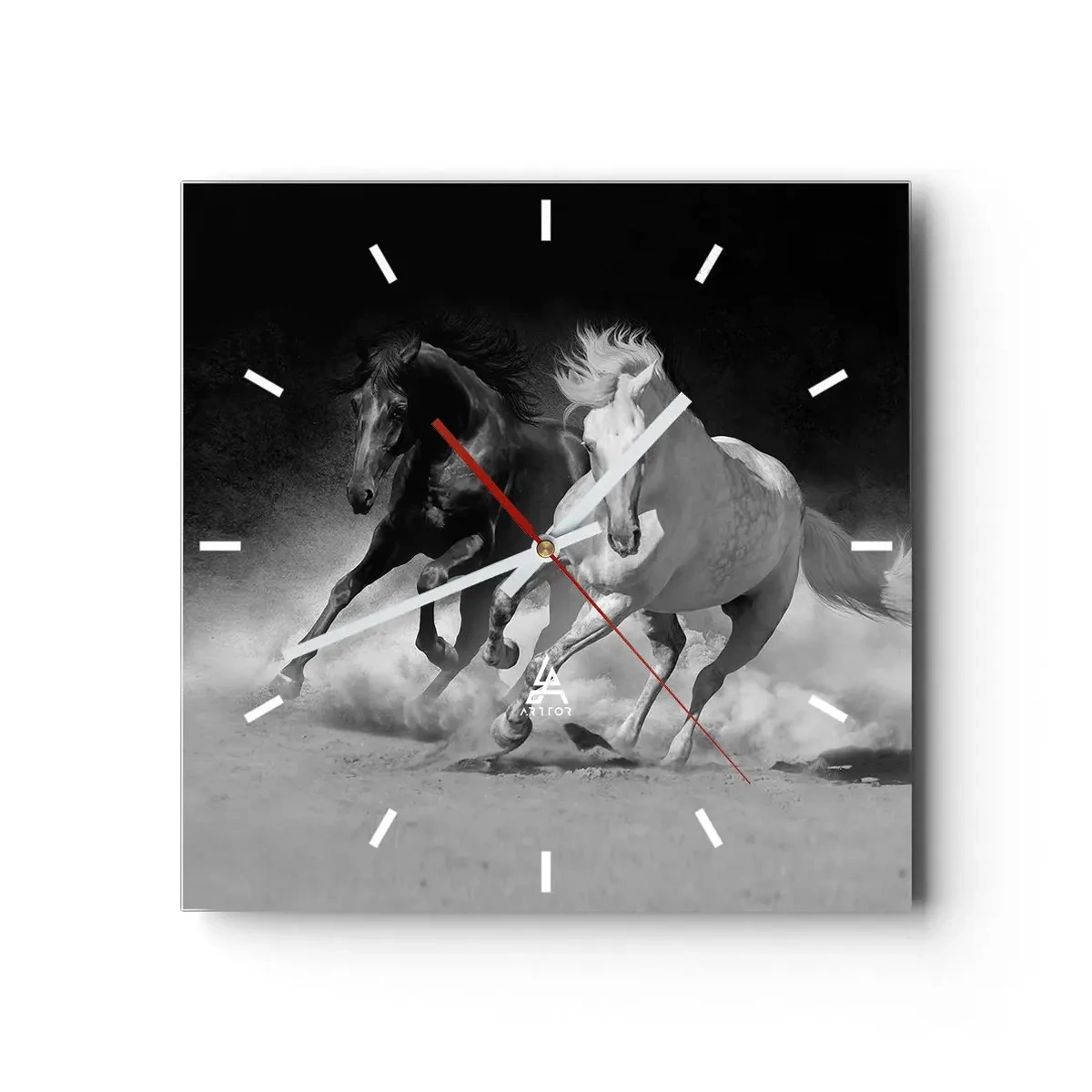 Wall clock - Clock on glass - Gallop of Freedom - 40x40 cm