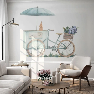 Photo Wallpaper Premium Sand - Sweet Memory of the Summer - Pastel, Ice-cream, Bicycle - 200x140 cm